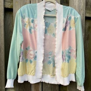 Vintage Floral lightweight Russ  USA Union Made Pastel  open front Cardigan